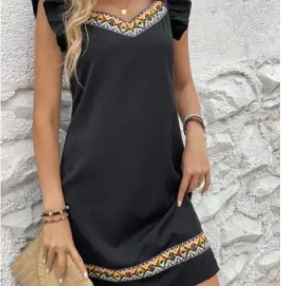 Flowy embroidered tribal shift dress
